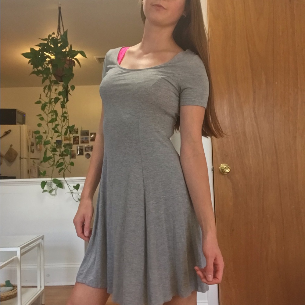 Gray scoop neck flare dress